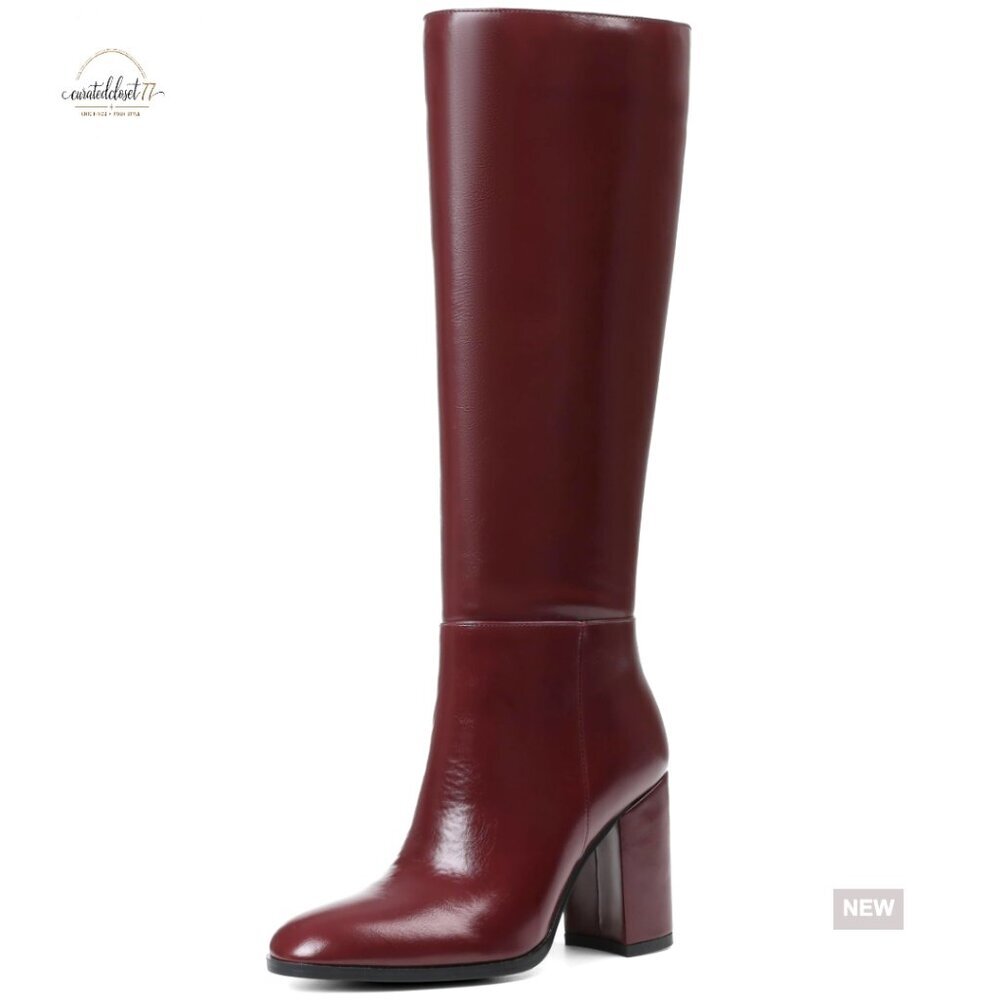 Knee High Boots Round Toe Chunky Heel Side Zipper Fashion Boots